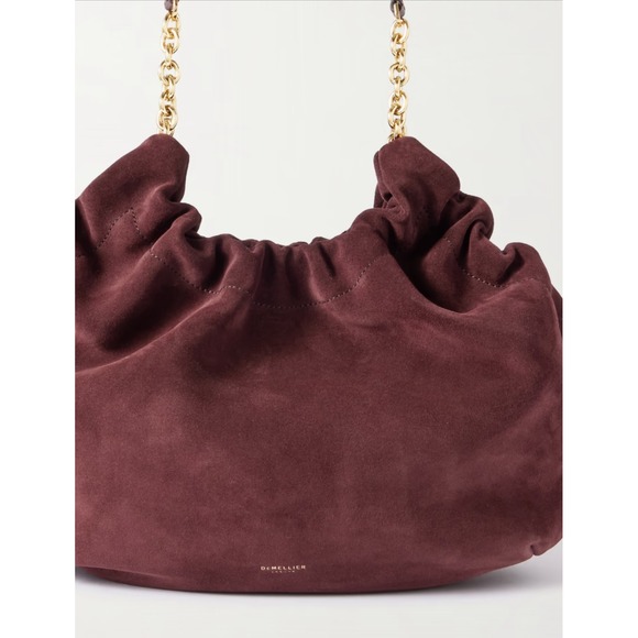 DeMellier Miami  Burgundy Suede Shoulder Bag Gold Chain Accents Ruched  NWT - Picture 6 of 12